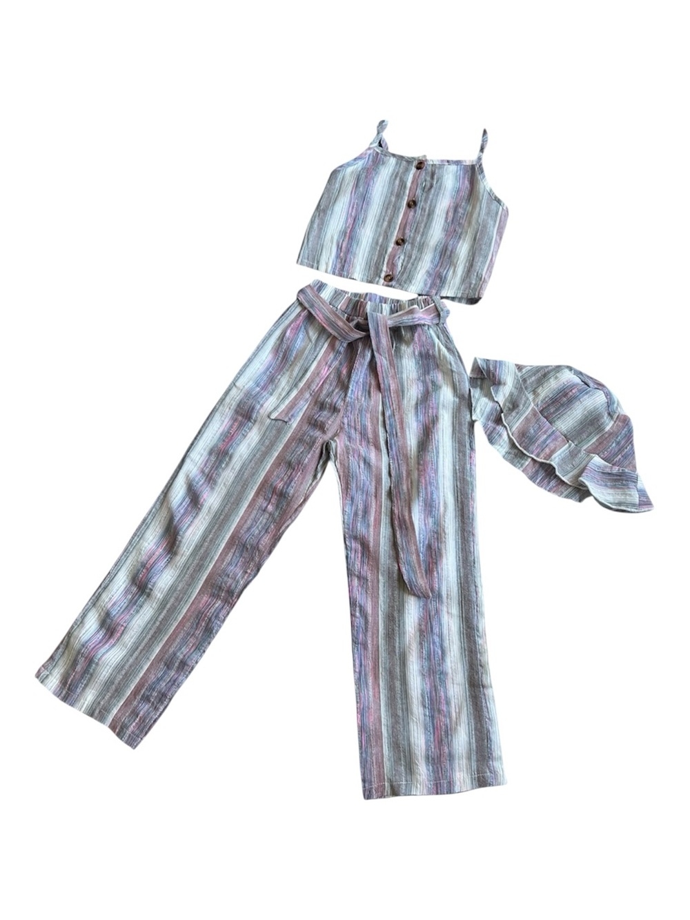 SHEIN Girl Pastel Striped Button-Front Two-Piece Set